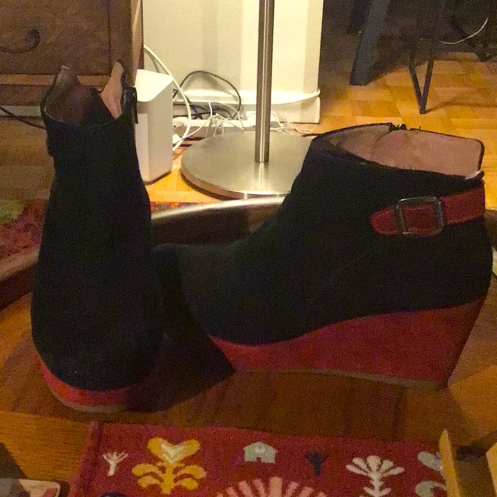 Bottillons véritable suède & cuir Rouge/noir